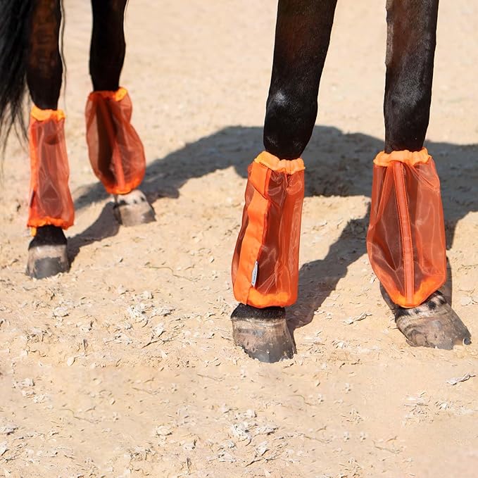 Universal Size Horse Leggings Fine Mesh Greatly Reduce Stomping Breathable Horse Boots Leg Wraps (Set of 4) Orange