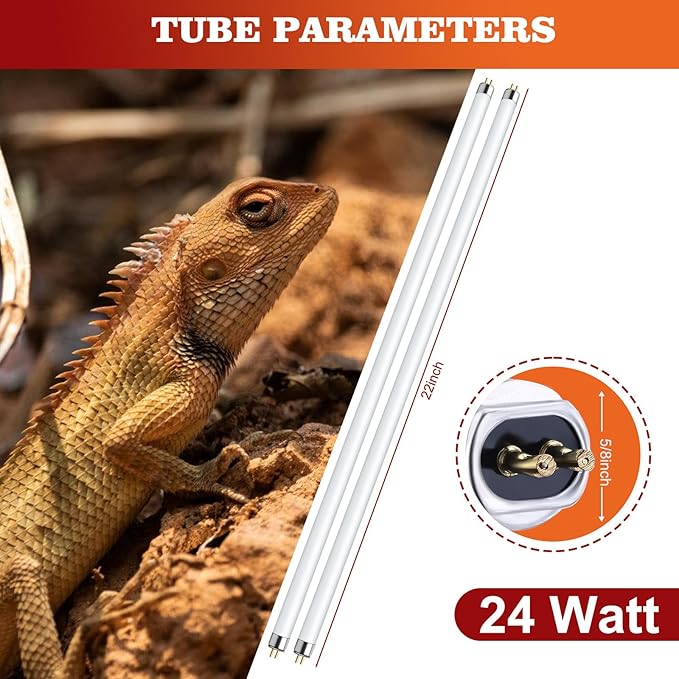 DXOPHIEX 10.0 T5 UVB Reptile Light 2 Pack 24W Reptile Bulb,UVA UVB Light Bulb for Bearded Dragon,Chameleon,Tortoises, Lizards and Turtles