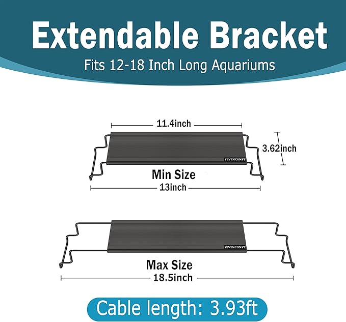 24/7 Mode LED Aquarium Light for 12-18 Inch Plant & Fish Tank, IP68 Full Spectrum Light, Sunrise-Daylight-Moonlight, White Red Green Blue Pink LEDs with Extendable Brackets for Freshwater