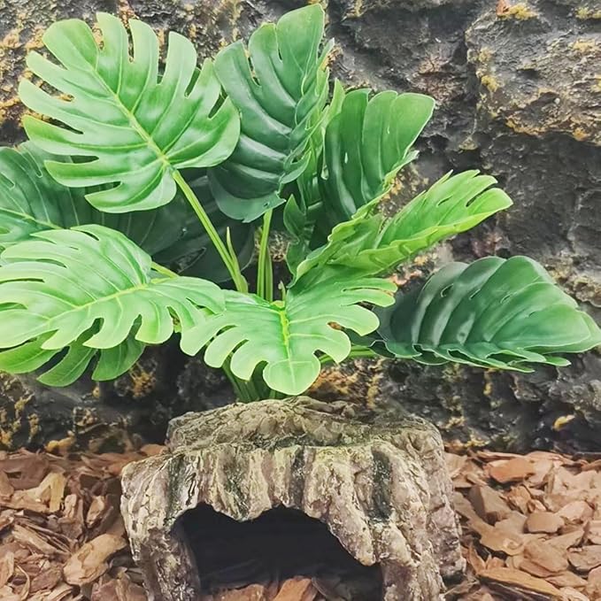 Reptile Terrarium Decor Plants,Amphibian Habitat Decor,Artificial Plants for Tank Accessories,Fake Monstera for Crested Gecko Leopard Lizard Chameleon Ball Python Snake Frog