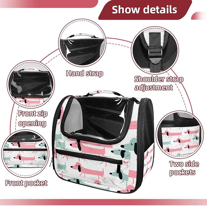 Funny Dachshund Dogs Pet Carrier Airline Approved Pet Carrier Bag Dog Carrier for Small Medium Cats Dogs Puppies Kitten