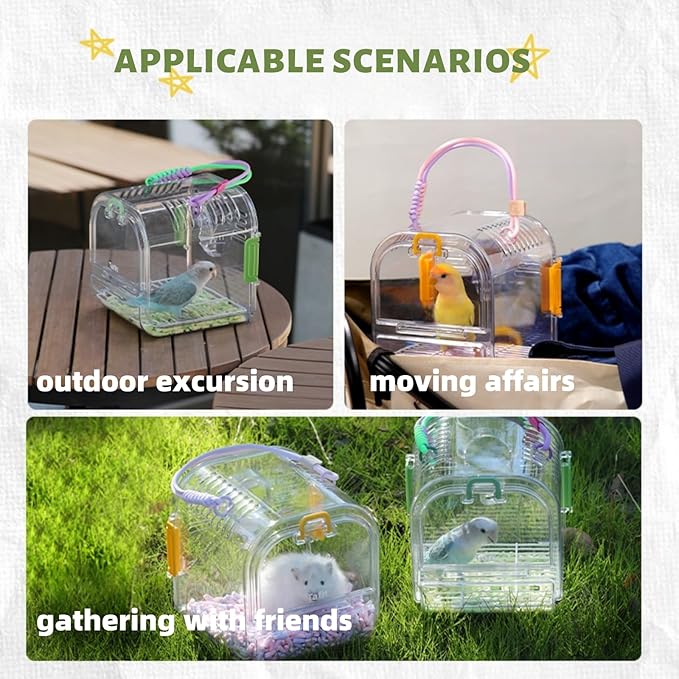 Portable Plastic Bird Cages，Travel Bird Cage,Lightweight Waterproof Ventilated Small Bird Cage,Outdoor Use Easy to Carry,for Small Birds, Budgies and Pet Birds (Purple, B)
