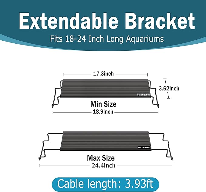 24/7 Mode LED Aquarium Light for 18-24 Inch Plant & Fish Tank, IP68 Full Spectrum Light, Sunrise-Daylight-Moonlight, White Red Green Blue Pink LEDs with Extendable Brackets for Freshwater