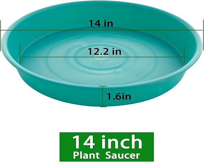4 Pack of 14 inch Plant Saucers Bird Bath Bow Round, Plastic Plant Saucer Tray for Pots, White Planters for Indoor Plants, Plant Trays for Planter 12-15" (14", Teal)