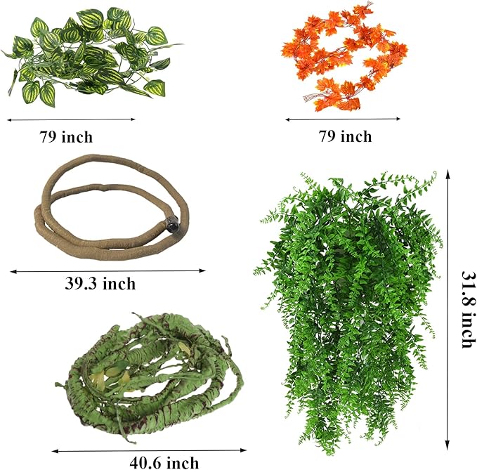 Grddaef Reptile Vines Plants for Terrarium, Flexible Vines Jungle Climbing Branch with Leaves Tank Decor for Snakes Bearded Dragons Geckos Hermit Crabs Lizards Chameleons
