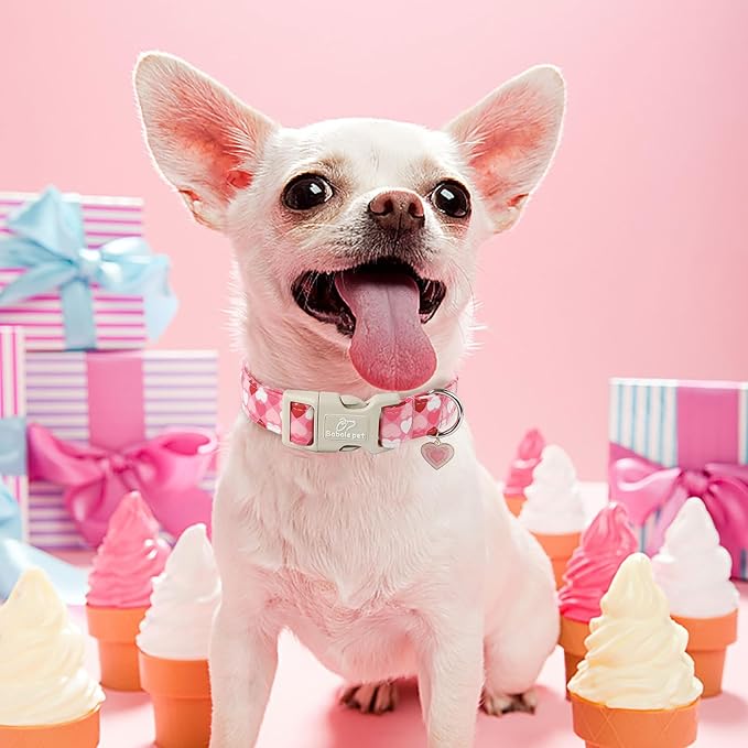 Valentines Dog Collar for Medium Dogs - Cute Valentine Pink Hearts Girl Dog Collars, Adjustable Girly Puppy Collar with Quick Release Buckle for Female Dogs M