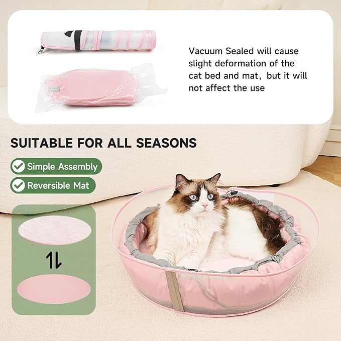 Cat Beds for Indoor Cats, Round Dog Bed for Small Dogs, Puppy, Kitten -Soft Plush Washable Cat Bed Calming with Protective Shield (Pink，18 Inches)