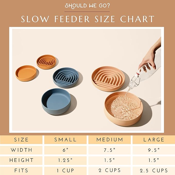 The Slowdown Bowl Silicone Slow Feeder for Dogs & Puppies, Slow Eating, Modern Lick Mat Design, Reduces Gulping, Fits 2 Cups 7.5” Across x 1.5” Tall, Mealtime Challenge, Medium-Tan