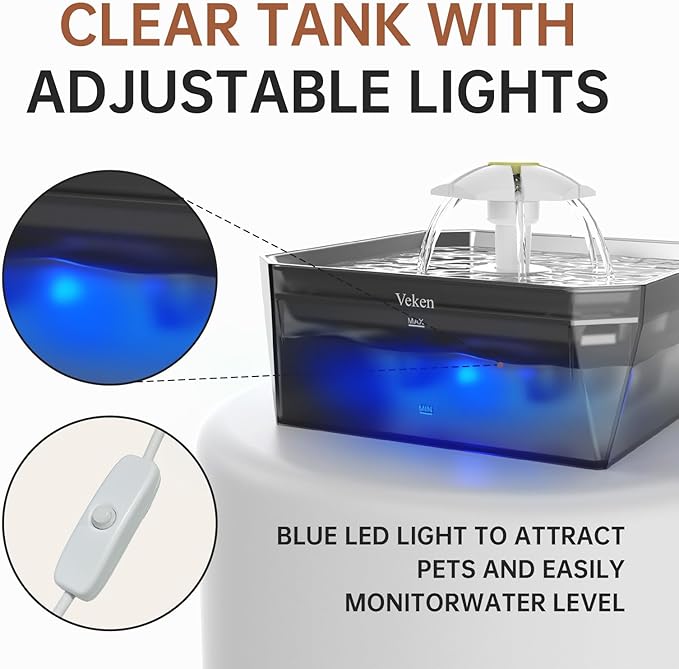 Veken Award-Winning Small Pet-Friendly Cat Water Fountain with Stainless Steel Lid & Quiet Pump, Easy to Clean & Assemble, 50oz Mini Water Dispenser Gifts for Cats and Small Animals, Silver
