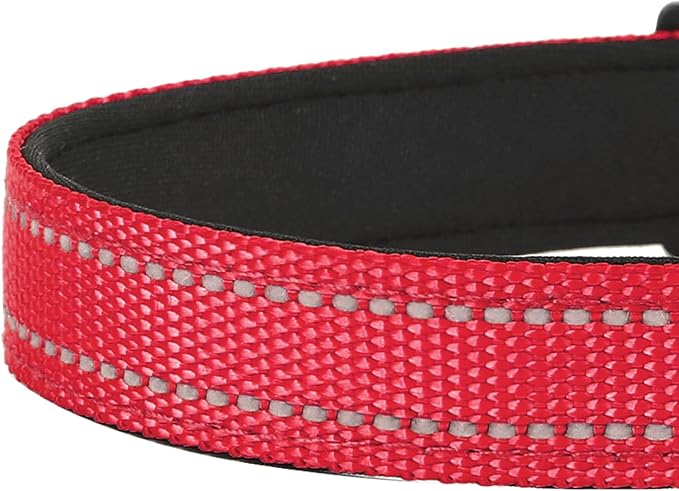 Reflective Dog Collar, Adjustable Soft Neoprene Padded Nylon Pet Collars with Buckle for Extra Large Dogs, Red,XL