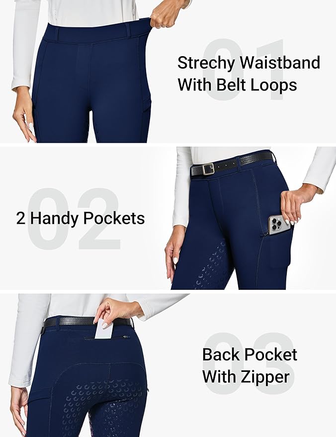 FitsT4 Sports Women's Winter Horse Riding Pants with Zipper Pockets Full Seat Riding Tights Fleece Lined Equestrian Breeches
