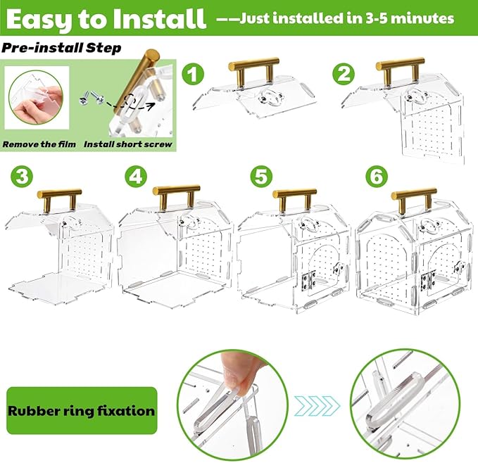 Jumping Spider Enclosure with Handle, Acrylic Reptile Habitat with One-Click Magnetic Closure, Front Opening Small Terrarium with Ventilation Holes for Tarantulas, Frogs, Gecko, Mantis