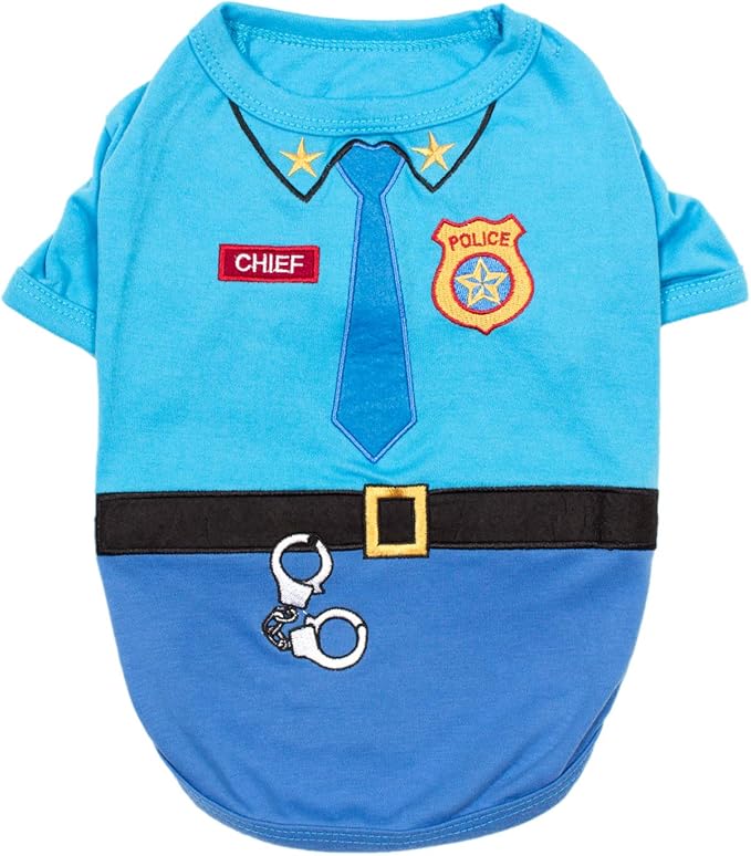 Parisian Pet Sleeved Cop Costume - Embroidered Police Dog Shirt - Blue Cotton & Polyester Sleeved Cop Costume for Large Dogs