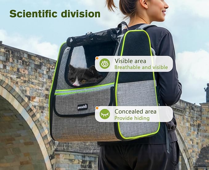 Pecute Cat Backpack Carrier, Expandable Cat Backpack for Cats Dogs up to 11 lbs, Pet Travel Backpack for Small Dogs Medium Cats, Cat Carrier with Ventilated Mesh, Safety Leash, Hiking Outdoor, Grey