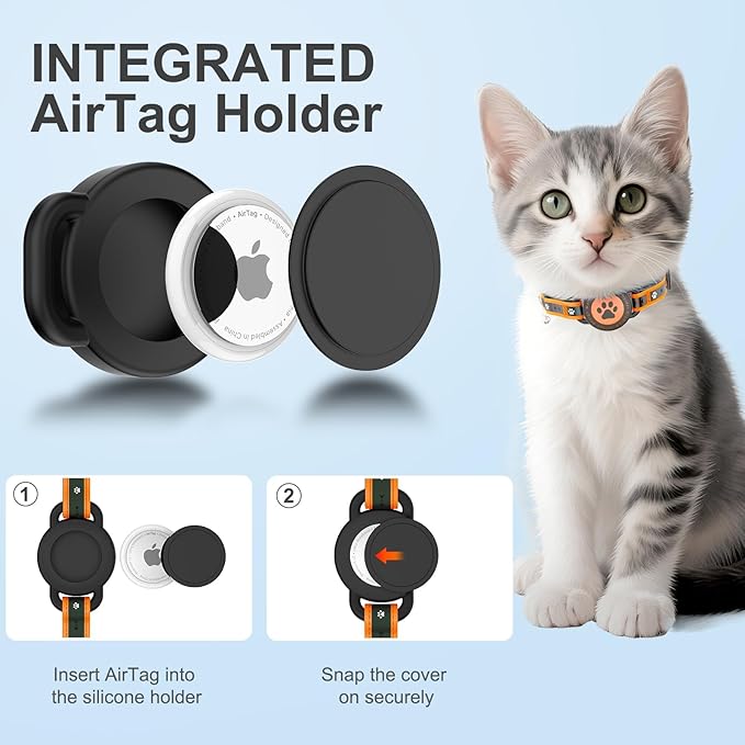 Airtag Cat Collar Breakaway, Reflective Cat Collar with AirTag Holder and Bell, Compatible with Apple Air Tag, Comfortable Padding, Adjustable, Durable (Orange, XS)