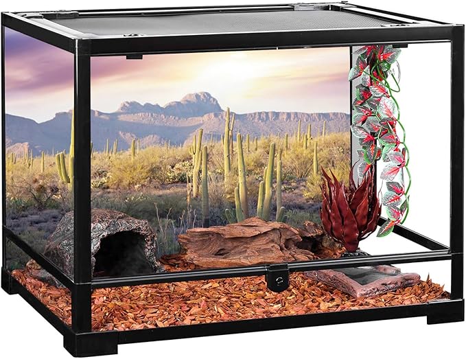 AWERT Reptile Habitat Background Blue Sky Oasis Mountain Cactus Sun and Desert Terrarium Background 36x20 inches