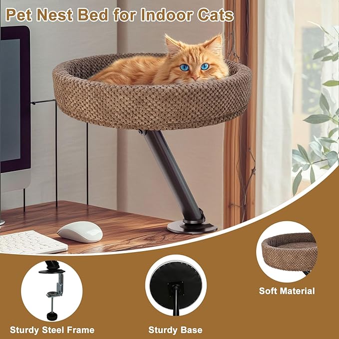 Simcat Modern Desk Cat Bed for Indoor Cats, Removable Study Office Game Tables Cat Desk Bed, Small Day Kitten Adjustable Pet Nest Bed