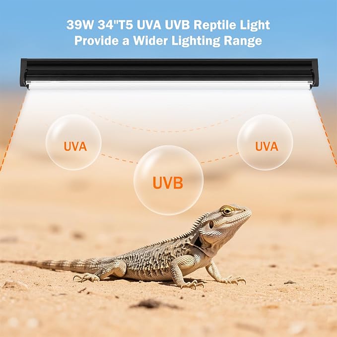 T5 10.0 UVB Reptile Light Bulb 39W, UVA UVB Light Bulb for Reptiles, 2 Pack Reptile UVB Lamp Tube 33 Inch, for Bearded Dragon, Lizards, Chameleons