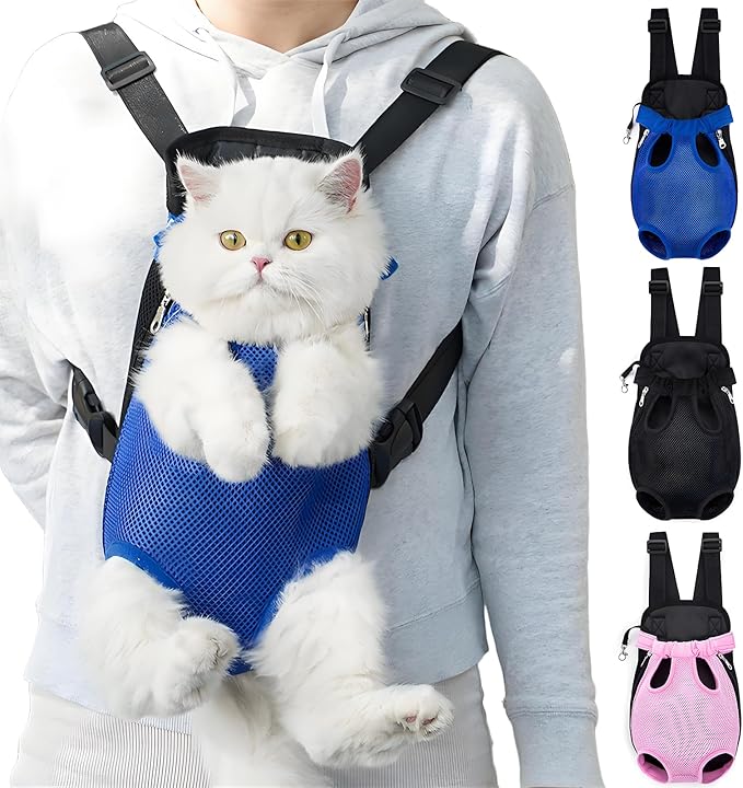 Pet Carrier Backpack, Adjustable Pet Front Carriers for Small Medium Dogs Cats 5-18 Lbs, Legs Out, Dog Cat Carrier Backpack for Hiking,Camping,Traveling,Cycling (Blue, Medium（Fit:5-10lb）)