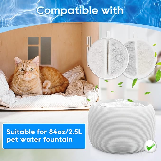Cat Fountain Filter Replacement, 8 Pack Cat Water Fountain Filters, Pet Water Fountain Filter for Lite & Premium 84oz 2.5L Drinking Fountain