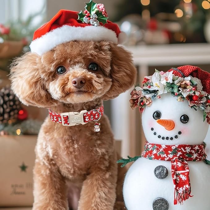 Christmas Dog Collar - Cute Red Snowman Christmas Puppy Collar with Safety Buckle, Soft Adjustable Holiday Dog Collars for Small Medium Large Dogs XS