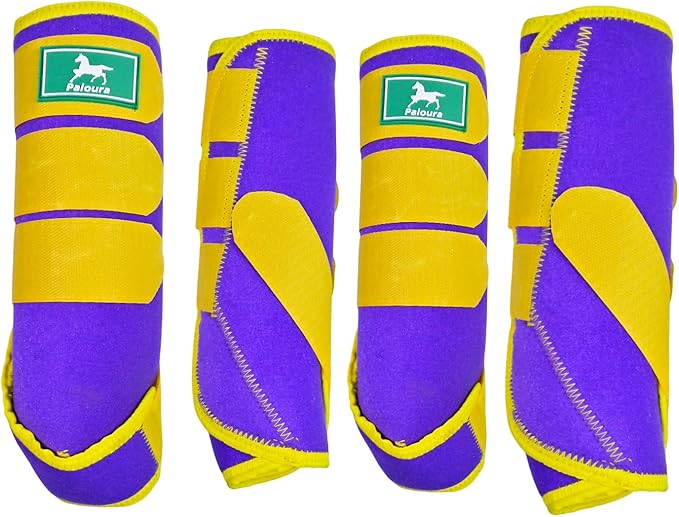 Equine Sport Horse Boots Set of 4 – Neoprene Leg Protection with Durable Hook & Loop Straps, Breathable & Comfortable Fit for Training, Riding, and Performance（Purple, Large）