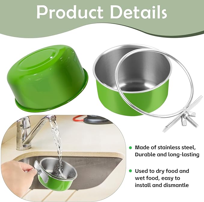 6 Pcs Stainless Steel Bird Bowls, Small Bird Food Dishes for Cage, Parrot Cage Feeder with Clamp Holder for Parakeet/Cockatiels/Conure/Budgies/Ferret/Small Animal