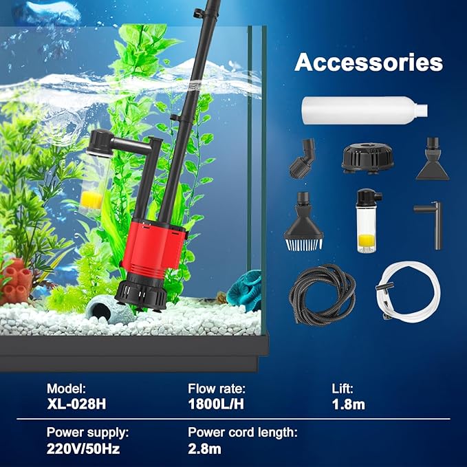 Aquarium Gravel Cleaner, Removable Water Changer, Automatic Changer with Multi-Function Nozzles, Strong Suction for Fish Tank Sand Cleaning, Water Changing and Waste Removal