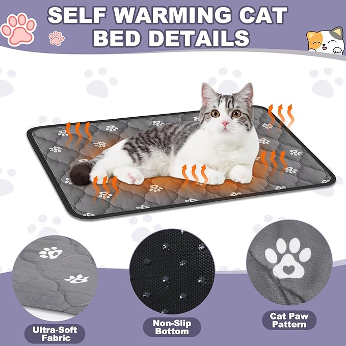 Riakrum 4 Pack Self Heating Cat Bed Pad Self Warming Pet Dog Mat Non Slip Washable Cat Kennel Crate Pad with Storage Bag for Indoor Outdoor Small Medium Dog Kitten(23 x 35 Inches)