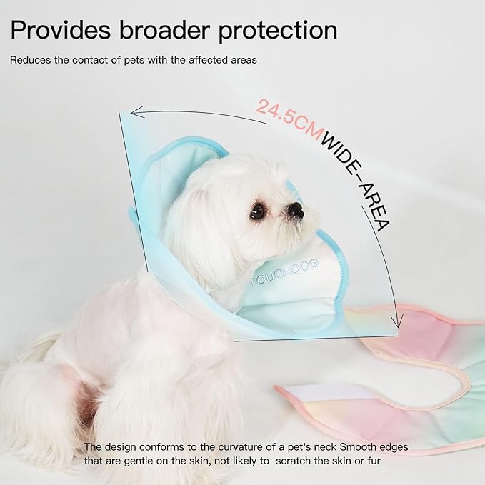 Touchdog Foldable Dog Cone Collar for Cats & Dogs - Adjustable Soft Recovery Collar with Waterproof PU Coating, Lightweight Design, 24.5cm/9.6in Wide Barrier (Blue Gradient Color, L)