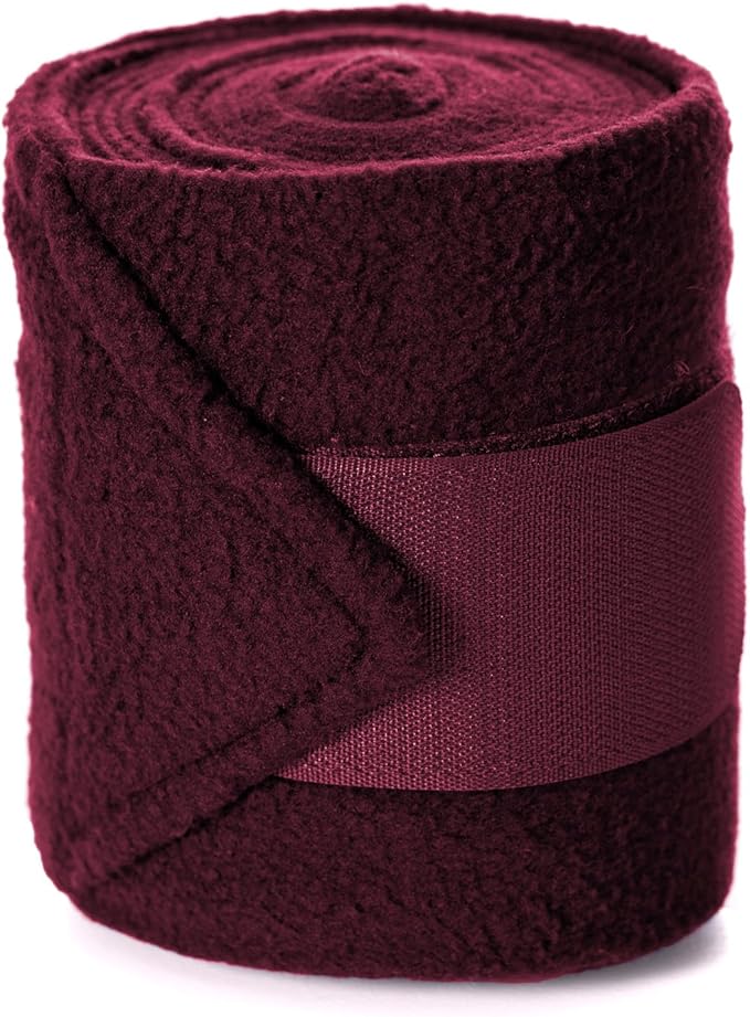Equinavia Luna 9' Fleece Polo Wraps, Set of 4 Horse Leg Bandages with Storage Bag | Black - One Size - Wine Red - One Size