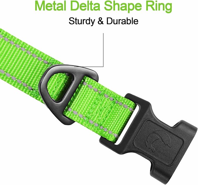Joytale Reflective Dog Collar, Soft Neoprene Padded, Metal D-Ring, Nylon Pet Collar Adjustable for Large Dogs, Green, L