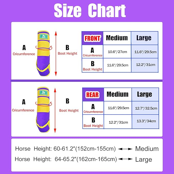 Equine Sport Horse Boots Set of 4 – Neoprene Leg Protection with Durable Hook & Loop Straps, Breathable & Comfortable Fit for Training, Riding, and Performance（Purple, Large）