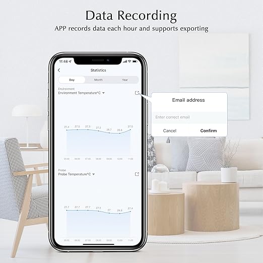 Aquarium Thermometer, Smart Fish Tank Thermometer App Monitor, Free Data Export ℉/℃, WiFi Hygrometer for Babyroom, Greenhouse, Fish Tank, Refrigerator, White 1 Pack with Screen