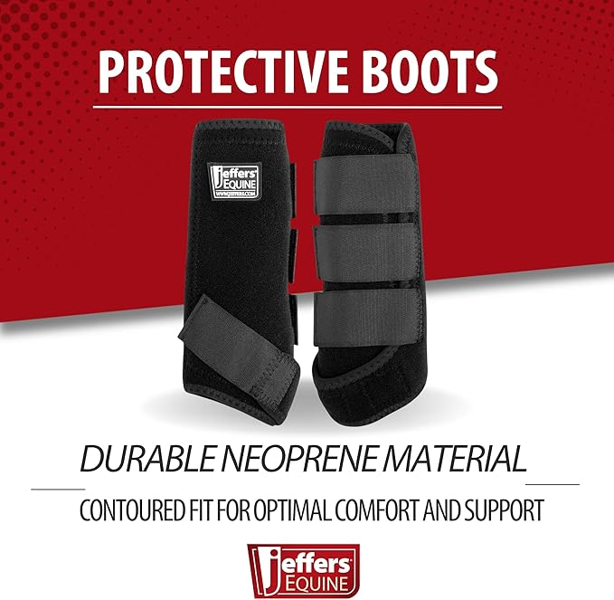 Jeffers Equine Protective Horse Boots 1 Pair Black, Safe Neoprene Leg Guards & Comfortable Fit, Durable Strap Closures, Front & Hind Support, Equestrian Accessories for Travel & Riding - Medium