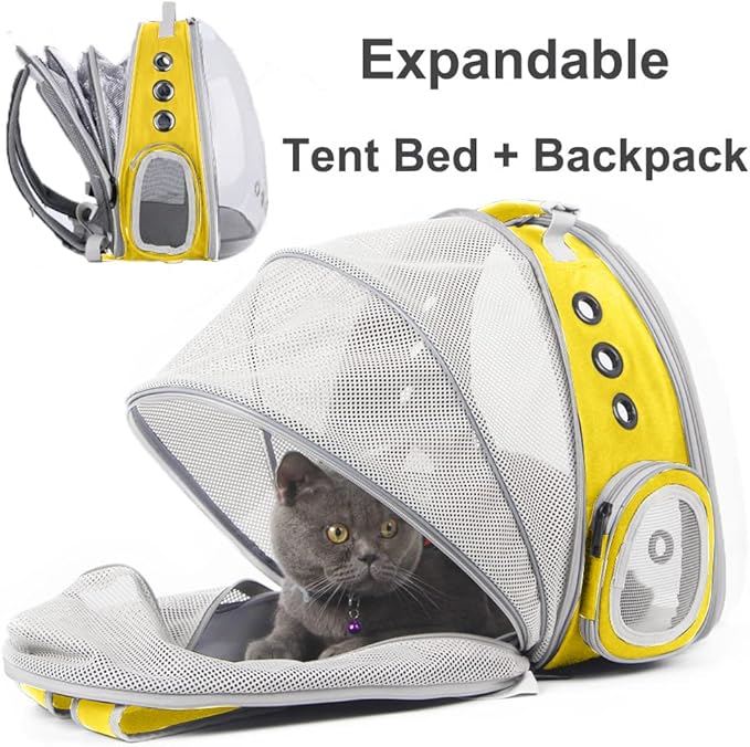 halinfer Expandable Cat Backpack Carrier, Fit up to 12 lbs, Space Capsule Astronaut Bubble Window Pet Backpack for Kitten, Bunny, Rabbit and Small Puppy Yellow