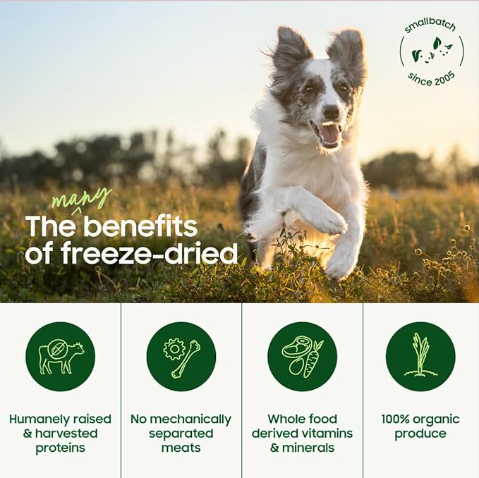 smallbatch Pets Freeze Dried Raw Dog Food, Lamb Recipe, 25 oz, Organic High Protein Dog Food, Grain Free, Made in The USA, Humanely Raised Meat, Single Protein, for Picky Eaters, Hydrate & Serve