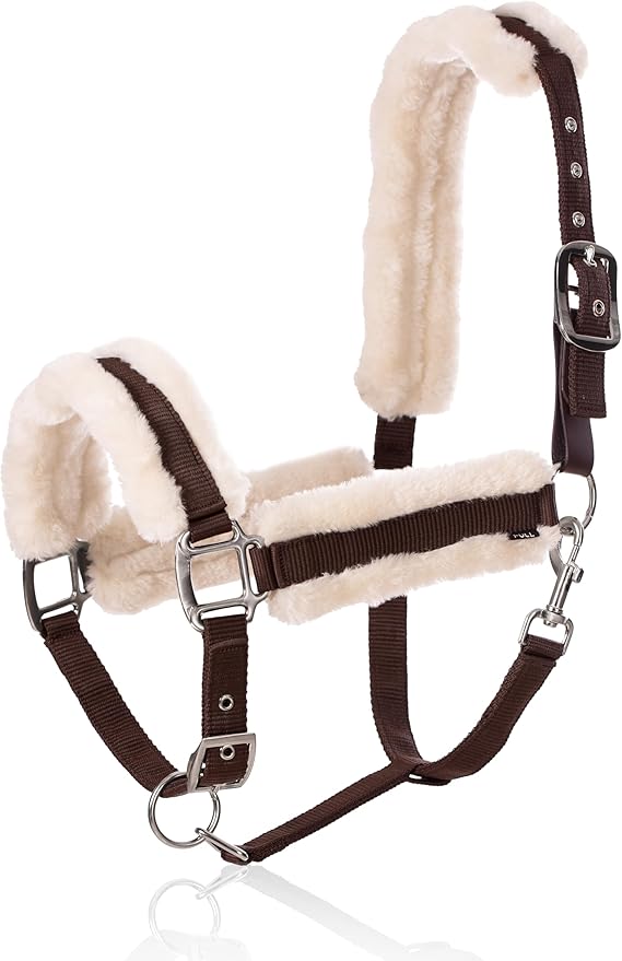 Equinavia Valkyrie Ultra Fleece Breakaway Horse Halter | Padded Fleece Adjustable Safety Halter with Nylon Webbing - Brown/Ivory White - Cob