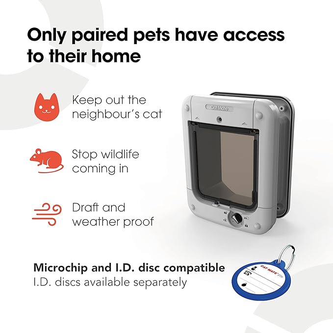 Cat Mate Microchip Activated Cat Flap, For Cats and Small Dogs, Easy Installation in UPVC Doors, Glass, and Wooden Doors - White