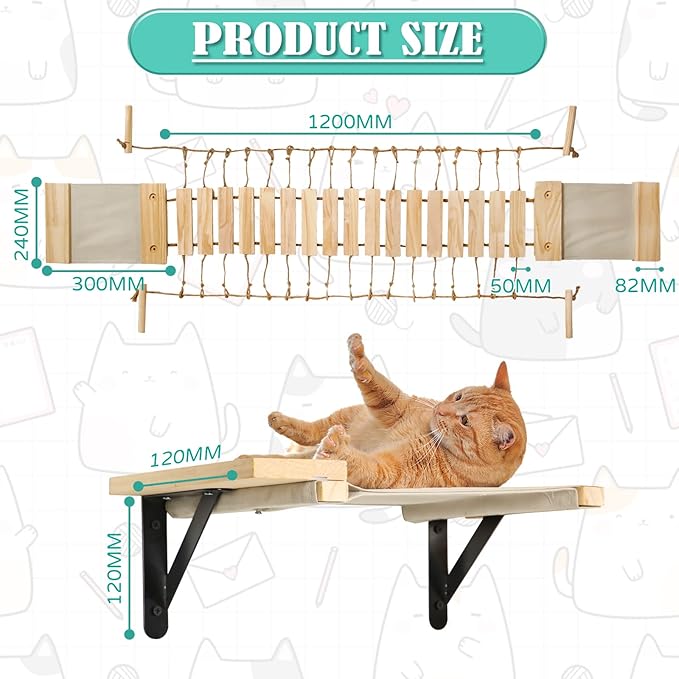 Calmbee Cat Wall Shelves - 70" Cat Bridge Hammock Tree with Mounted Perch & Cloud Shelf