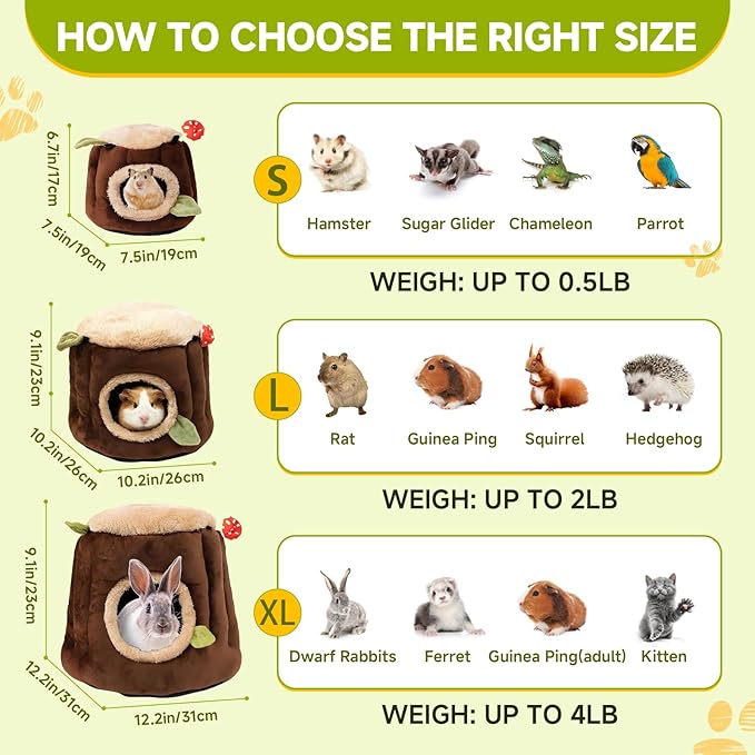 LYART Guinea Pig Hamster Bedding or Hideout for Mouse Mice Rat Ferret Bunny Fluff Bedding Bed House Cage Accessories, Dwarf Rabbits Hedgehog Bearded Dragon Warm Bedding Winter Nest Cave, Washable(2.L)