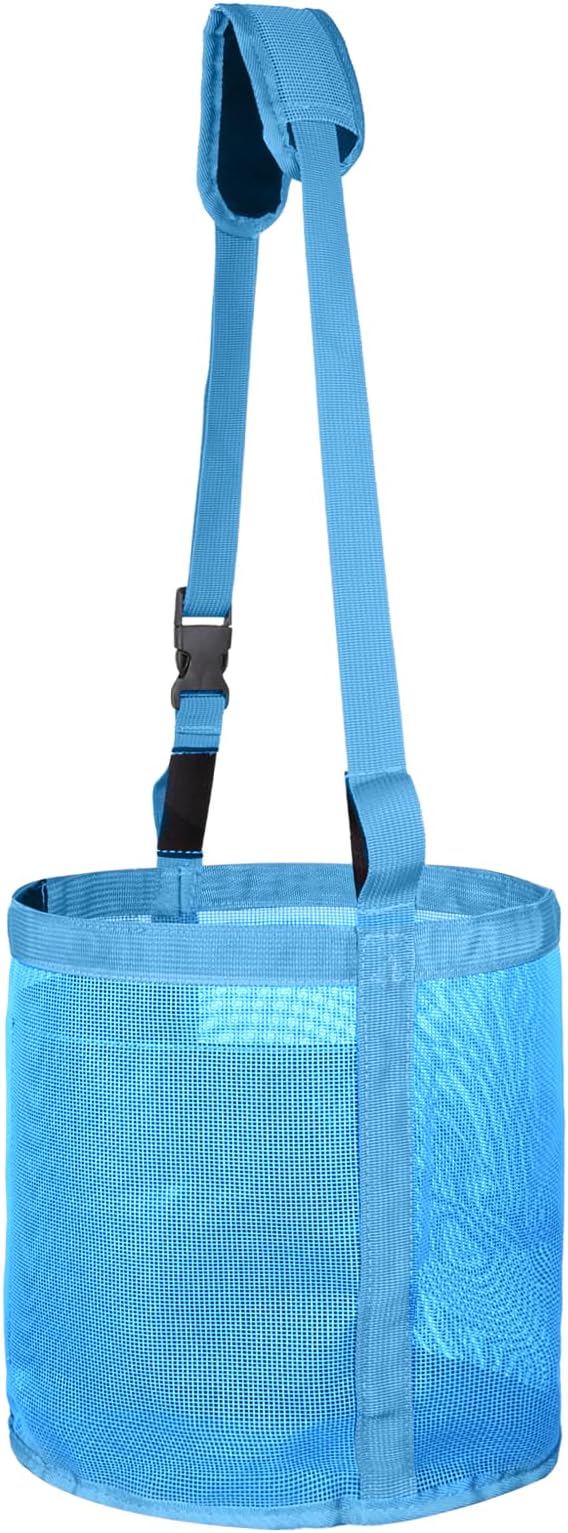 Heavy Duty Durable Waterproof Horse Feed Bag with Adjustable Strap - Mesh Grain Design, Comfort Neck Pad & Nose Pad Sky - Blue