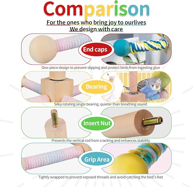 Bird Stand Perch Toy,Parrot 360° Interactive Rotating Toy,Bird Stand Perch Toy for Small Medium Birds,Wooden Stand for Parakeets Cockatiels Lovebirds Conures Finches Budgies