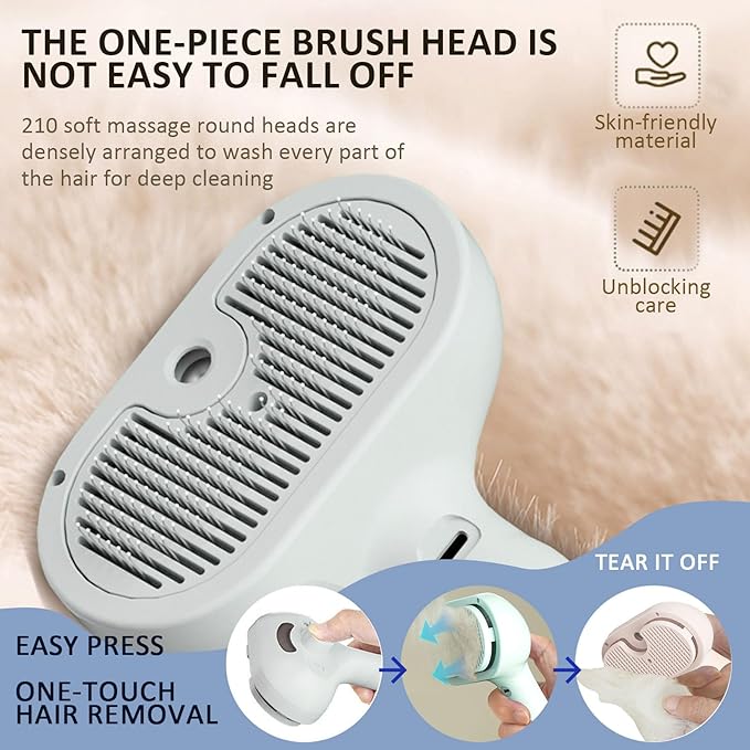Fur Shower Brush for Dogs, 3 In 1 Self Cleaning Steamy Pet Brush, Pets Spray Hair Removal Comb - Anti-Static, Dog Grooming Tool With Steam | Skin-Friendly Design (Green)