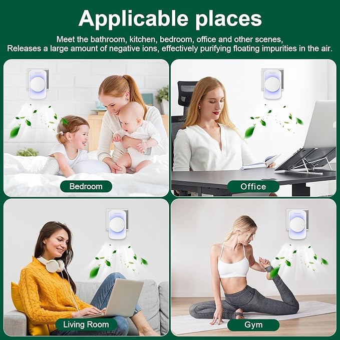 Air Ionizers for Home (6 Pack),Negative Ion Air Filter,Quiet Plug in air fresheners for Bedroom, Office, Kitchen,Garage,Portable Air Purifiers Odor, Smoke Dust, Pets, Mini Air Cleaner White
