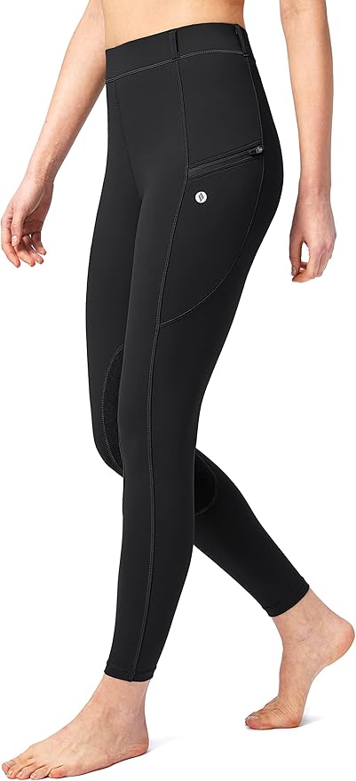 SANTINY Women's Horse Riding Pants with Zipper Pockets Knee-Patch Schooling Tights Equestrian Breeches for Women