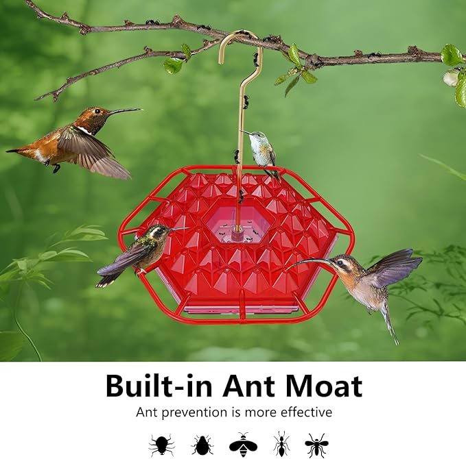 Hummingbird Feeders for Outdoors,Hanging Ant and Bee Proof,30 Feeding Ports Shirem Hummingbird Feeder,Built-in Ant Moat,Easy to Fill and Clean,14 Ounces (2 Pack)