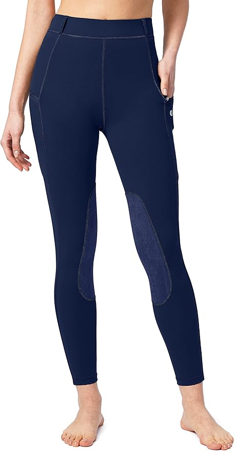 SANTINY Women's Horse Riding Pants with Zipper Pockets Knee-Patch Schooling Tights Equestrian Breeches for Women