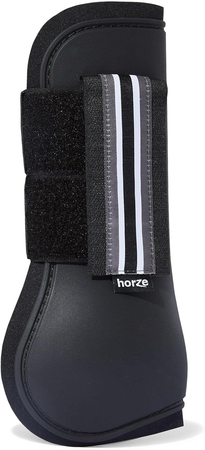 HORZE Adepto Open Front Tendon Boots | Durable Shell with Neoprene Lining - Black - Horse