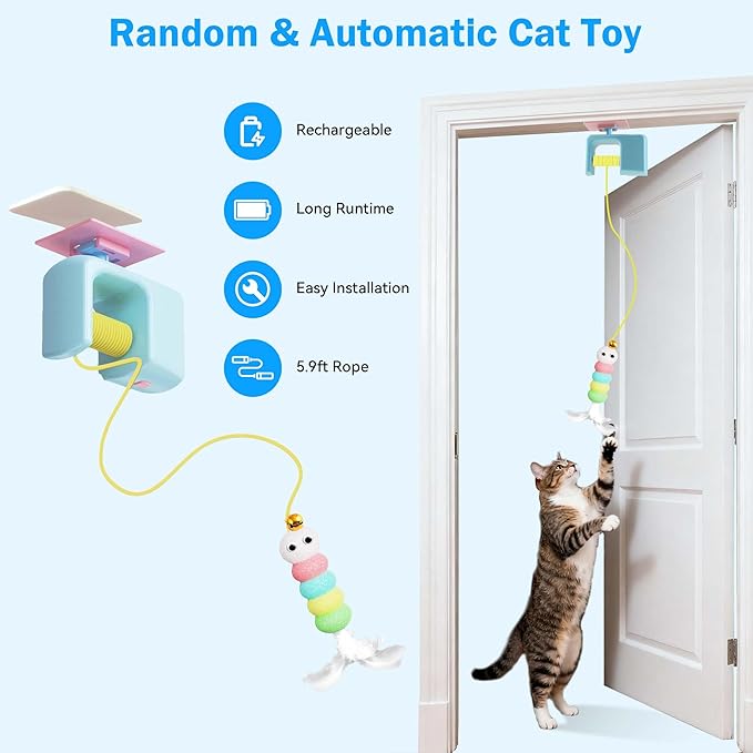 Automatic Cat Toy Interactive String Feather Toy USB-C Rechargeable